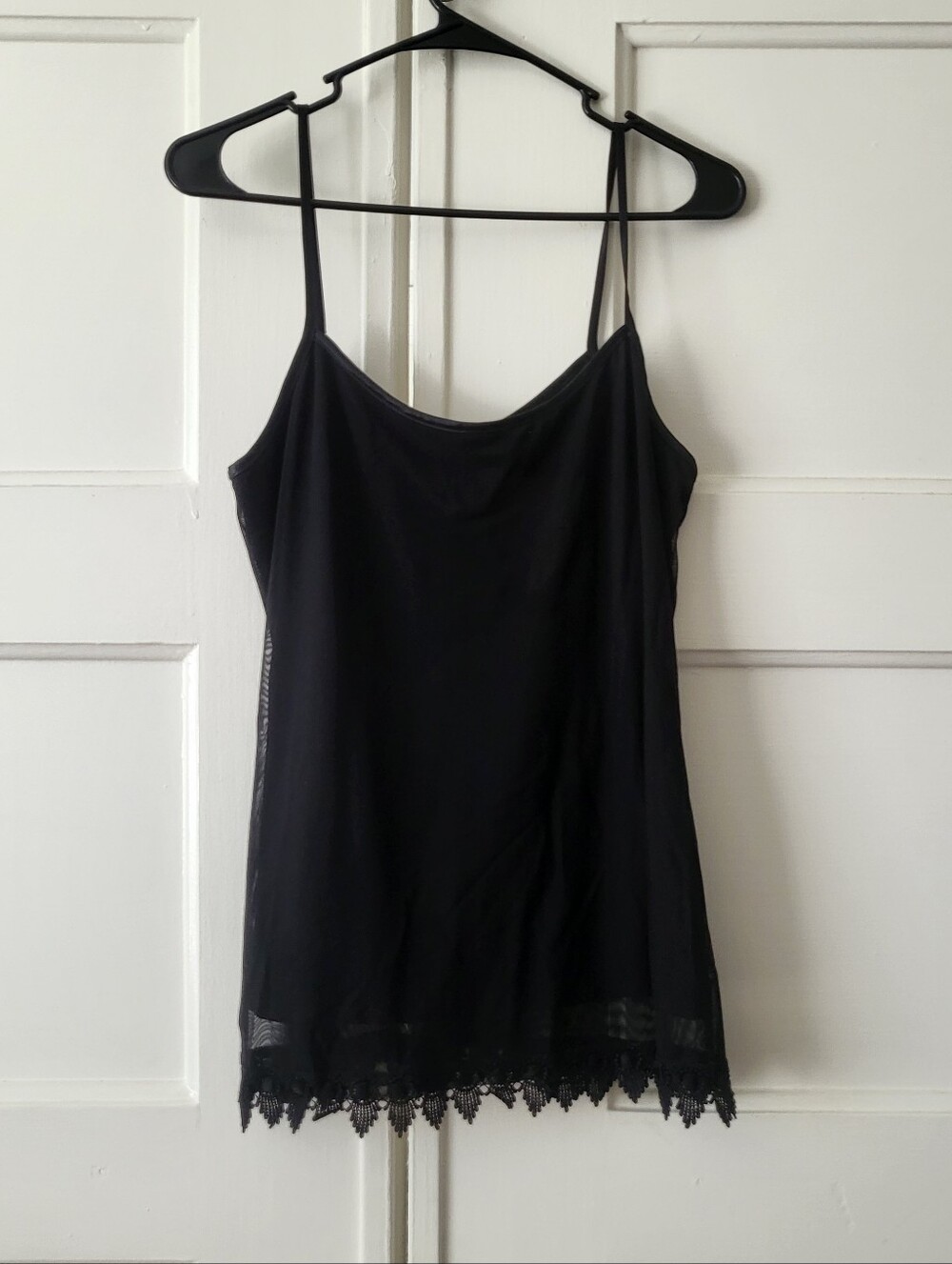 Vintage 90s Y2KCache Black Mesh Goth Filigree Fringe Tank Top Cami Size M